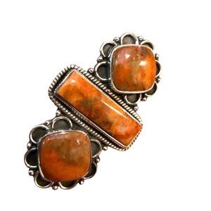Navajo Kingman Coral & 925 Sterling Silver 7.5 Adjustable Ring